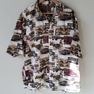 North River Men's Short Sleeve Button Down Shirt XL Classic Pick Ups Trucks
